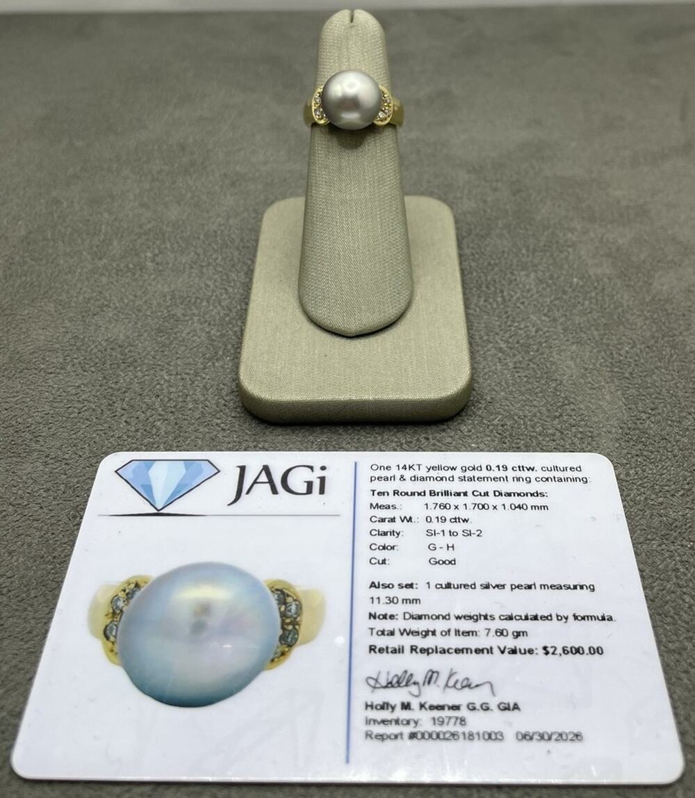 14K Yellow Gold Cultured Pearl & Diamond Statement Ring (19778)